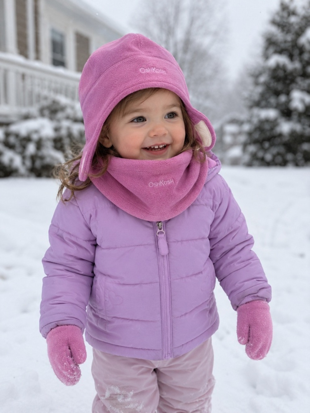 OshKosh B’gosh Girls 18 Months Purple Fleece Hat & Neck Warmer Winter Set